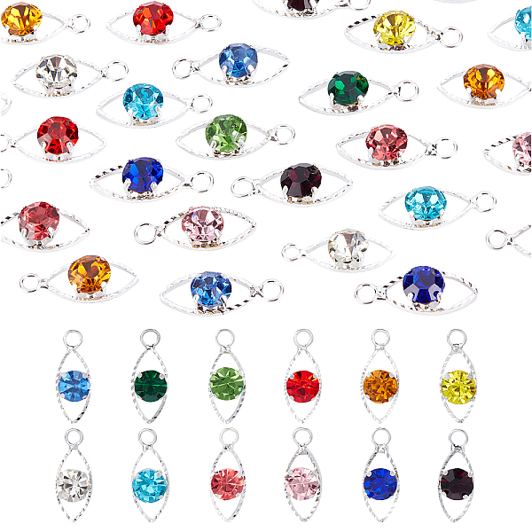 

PandaHall Glass Rhinestone Pendants, with Platinum Tone Alloy Claw Settings, Horse Eye, Mixed Color, 20x7.5x5.5mm, Hole: 2.5mm, 12 colors..., Multicolor