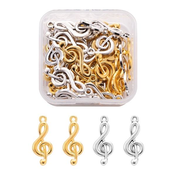 

PandaHall 40Pcs 2 Colors Tibetan Style Alloy Treble Clef Pendants, Musical Note, Antique Silver & Antique Golden, 26x10x2mm, Hole: 2mm...