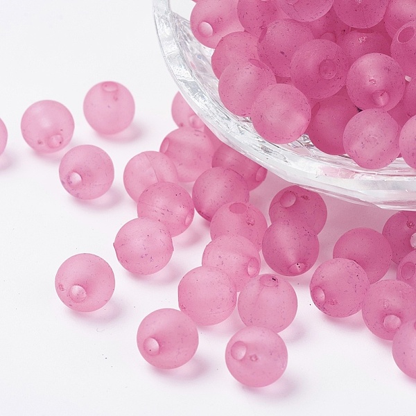 PandaHall Transparent Acrylic Beads, Round, Frosted, Pearl Pink, 10mm, Hole: 2mm Acrylic Round Pink