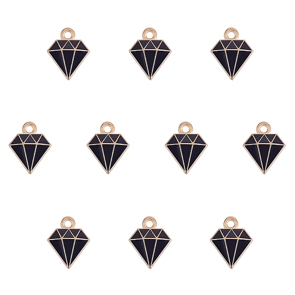 

PandaHall Alloy Enamel Charms, Dimond, Light Gold, Black, 15x11.5x2.5mm, Hole: 1.8mm, 10pcs/box Alloy+Enamel Diamond Black