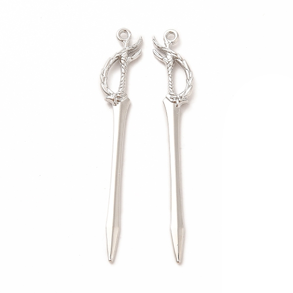 

PandaHall Rack Plating Alloy Big Pendants, Cadmium Free & Nickel Free & Lead Free, Sword Charm, Platinum, 70x10x3mm, Hole: 2mm Alloy Others