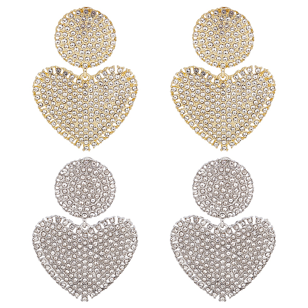 

PandaHall ANATTASOUL 2 Pairs 2 Colors Crystal Rhinestone Heart Dangle Stud Earrings with 925 Sterling Silver Pin, Alloy Long Drop Earrings...