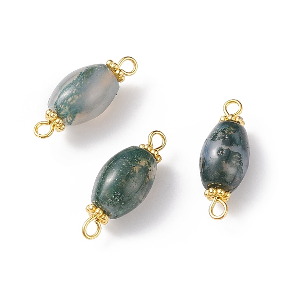 

PandaHall Natural Moss Agate Connector Charms, with Alloy Beads and Brass Findings, Oval, Golden, 22x8.5x8.5mm, Hole: 1.8mm Moss Agate Oval
