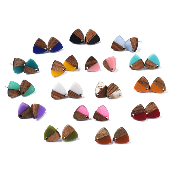 

PandaHall Resin & Walnut Wood Stud Earring Findings, with 304 Stainless Steel Pin and Hole, Two Tone, Triangle, Mixed Color, 13x14mm, Hole..., Multicolor
