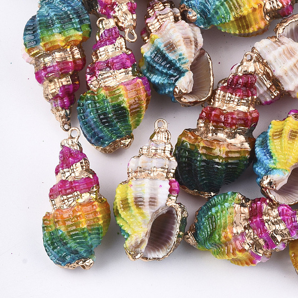 

PandaHall Spray Painted & Electroplate Spiral Shell Pendants, with Iron Findings, Light Gold, Colorful, 31~43x17~21x15~19mm, Hole: 1.5mm...