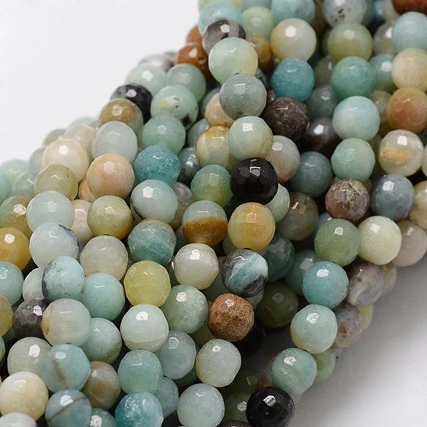 

PandaHall Faceted Round Natural Flower Amazonite Bead Strands, 6mm, Hole: 1mm, about 68pcs/strand, 15.3 inch Flower Amazonite Round