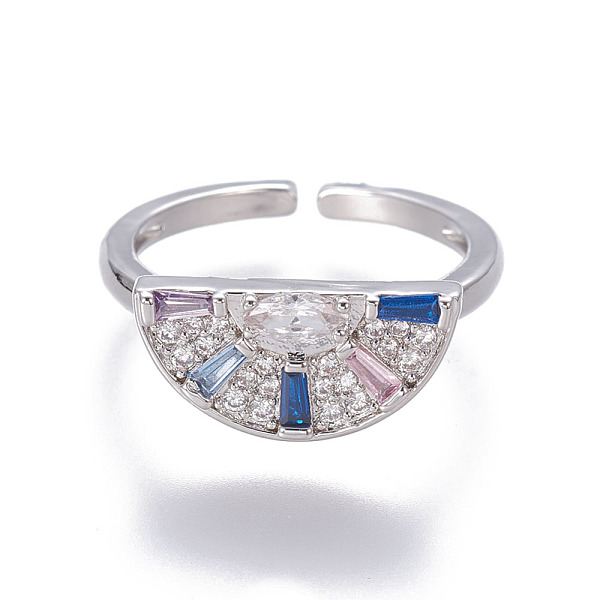 

PandaHall Brass Cubic Zirconia Cuff Rings, Open Rings, Semicircle, Platinum, Size 6, 16mm Brass+Cubic Zirconia