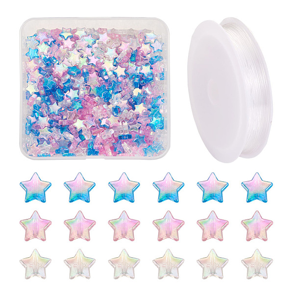 

PandaHall Beadthoven 480Pcs 3 Colors Star Transparent Acrylic Beads, with 1 Roll Clear Elastic Crystal Thread, for DIY Children's Day Themed..., Multicolor