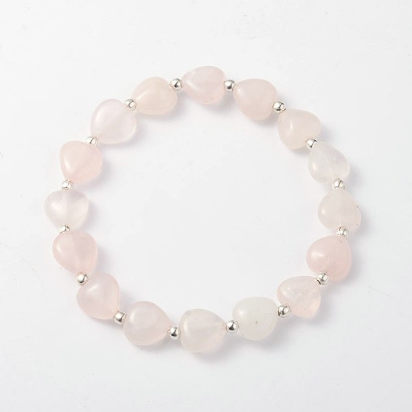 

PandaHall Heart Rose Quartz Stretch Bracelets, with Silver Color Plated Iron Finding, 57mm Rose Quartz