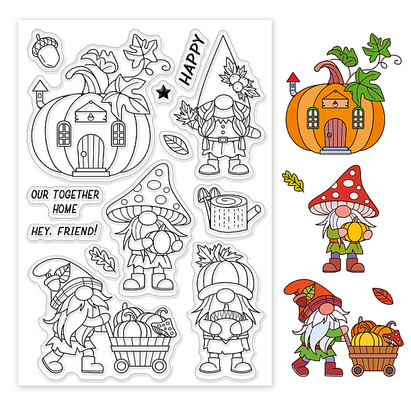 

PandaHall GLOBLELAND Autumn Harvest Clear Stamps Gnome Pumpkin House Cart Silicone Clear Stamp Seals for Cards Making DIY Scrapbooking Photo...
