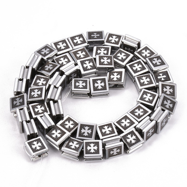 

PandaHall Electroplate Non-magnetic Synthetic Hematite Beads Strands, Square with Cross, Platinum Plated, 8x8x5mm, Hole: 2mm, about...