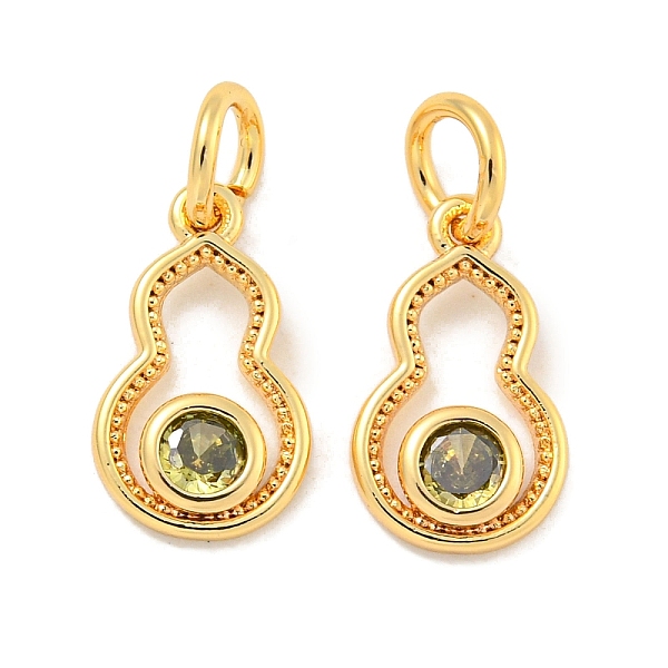 

PandaHall Brass Micro Pave Cubic Zirconia Pendants, Gourd, with Jump Ring, Olive Drab, Real 18K Gold Plated, 12x7x2.5mm, Hole: 3mm...