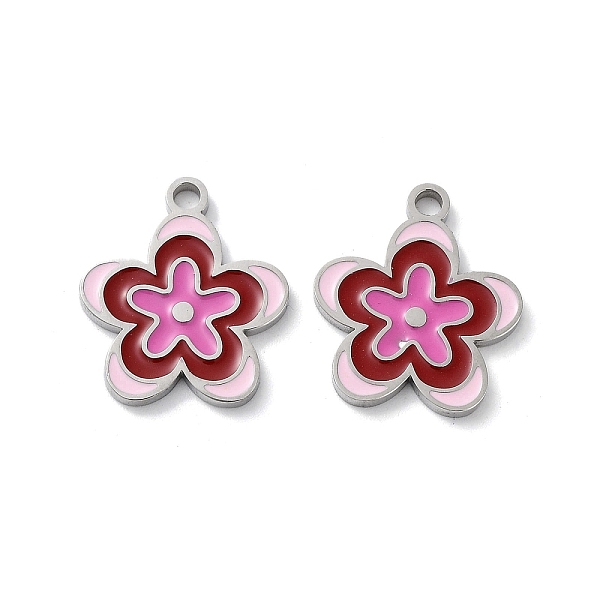 

PandaHall 304 Stainless Steel Enamel Pendants, Flower Charm, Stainless Steel Color, Hot Pink, 17x15x1.5mm, Hole: 1.8mm Stainless...