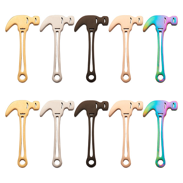 

PandaHall Biyun 10Pcs 5 Colors 304 Stainless Steel Pendants, Hammer, Mixed Color, 27.5x14x1.5mm, Hole: 1.8mm, 2pcs/colors 304 Stainless...