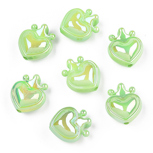 

PandaHall UV Plating Opaque Rainbow Iridescent Acrylic Beads, Heart with Crown, Light Green, 24.5x21.5x14mm, Hole: 3mm Acrylic Heart