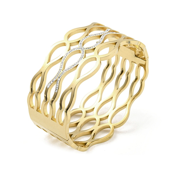

PandaHall 304 Stainless Steel Pave Crystal Rhinestone Hollow Out Hinged Bangles for Women, Golden, 1-1/8 inch(3cm), Inner Diameter: 2-1/2x2..., Clear
