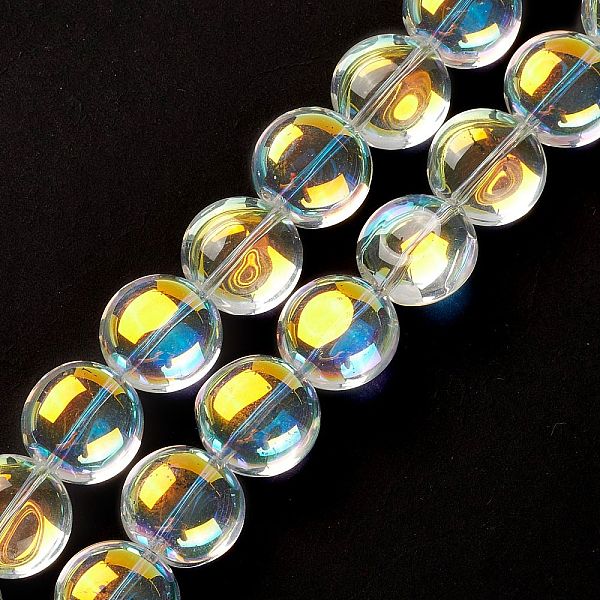 

PandaHall Transparent Electroplate Glass Bead Strands, AB Color Plated, Flat Round, Clear AB, 12x8mm, Hole: 1.2mm, about 50pcs/strand..., White