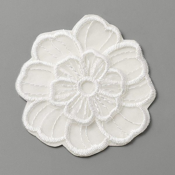 

PandaHall Computerized Embroidery Lace Self Adhesive/Sew on Patches, Costume Accessories, Appliques, Flower Pattern, 67x59x2mm Cloth Flower