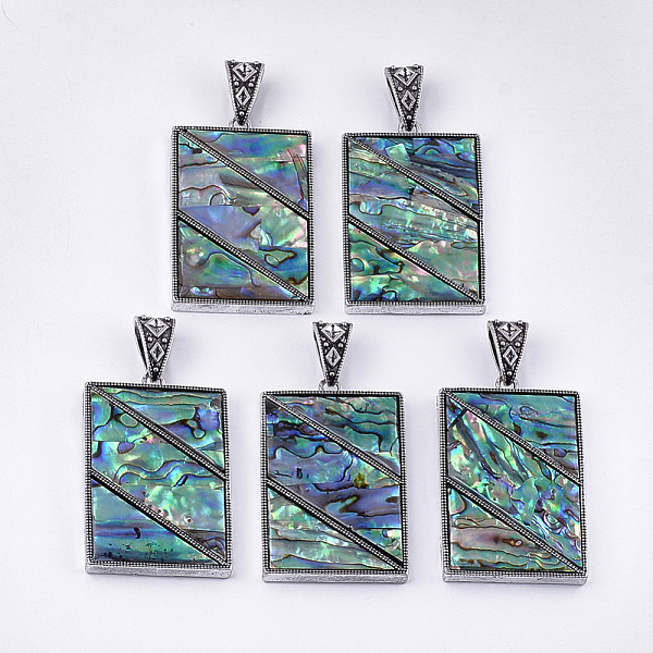 

PandaHall Abalone Shell/Paua Shell Big Pendants, with Resin Bottom and Alloy Findings, Rectangle, Antique Silver, 59.5~60x38x5.5mm, Hole...