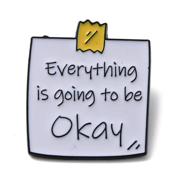 

PandaHall Word Everything is Going to be Okay Alloy Enamel Brooch Pins, for Backpack, Clothes, White, 30x26x1.5mm Alloy+Enamel Word White