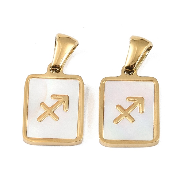 

PandaHall Constellations Natural White Shell Pendants, Ion Plating(IP) 304 Stainless Steel Rectangle Charms, Real 18K Gold Plated...