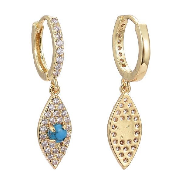 

PandaHall Brass Micro Pave Clear Cubic Zirconia Dangle Huggie Hoop Earrings, with Synthetic Turquoise, Horse Eye, Real 18K Gold Plated...