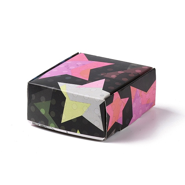 PandaHall Square Paper Gift Boxes, Folding Box for Gift Wrapping, Star Pattern, 5.6x5.6x2.55cm Paper Square