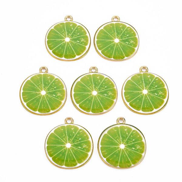 

PandaHall Light Gold Alloy Enamel Pendants, Cadmium Free & Nickel Free & Lead Free, Lime Slice, Yellow Green, 26x23x2mm, Hole: 2mm...
