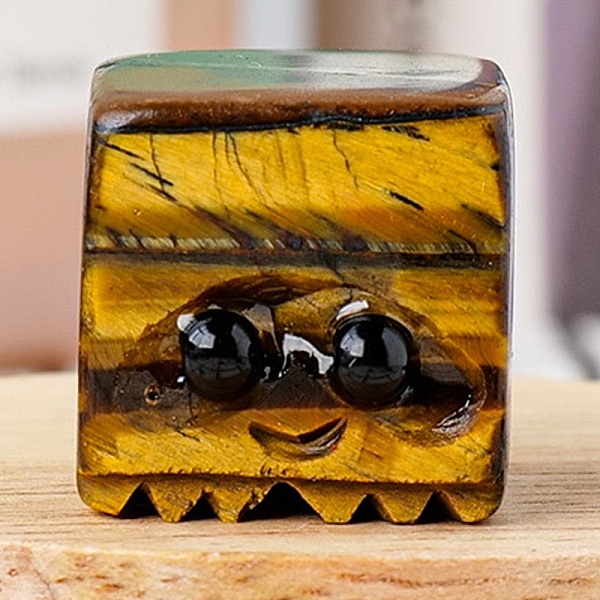 

PandaHall Natural Tiger Eye Carved Healing Cube Figurines, Reiki Energy Stone Display Decorations, 15~20mm Tiger Eye Cube