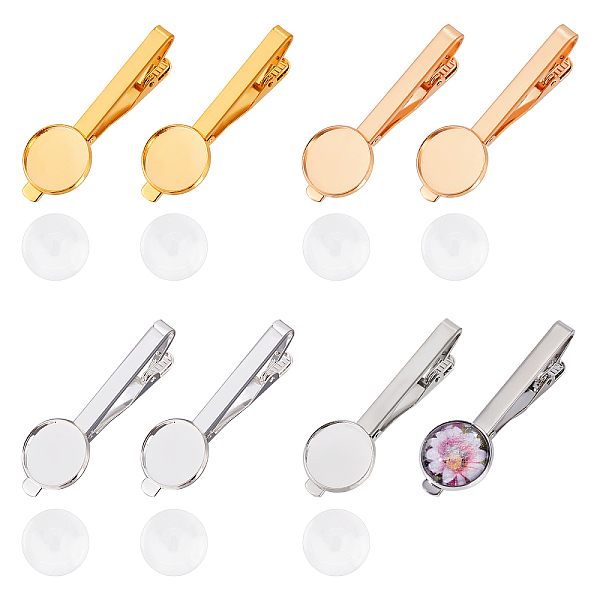 PandaHall SUPERFINDINGS 8Pcs 4 Colors Brass Tie Clip Cabochon Settings Classic Tie Bar Clips Tie Pins Metal Pinch Clip with Blank Cabochon...