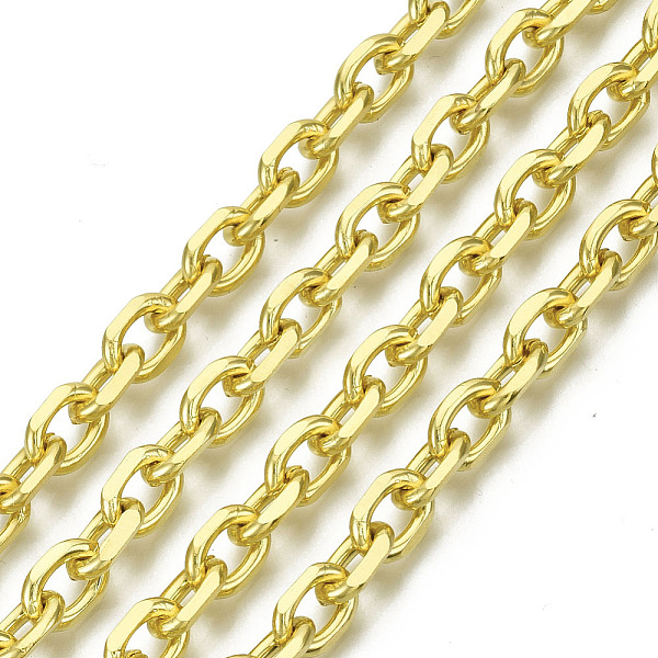 

PandaHall Unwelded Iron Cable Chains, Diamond Cut Chains, with Spool, Golden, 8.8x6.2x1.7mm, about 32.8 Feet(10m)/roll Iron