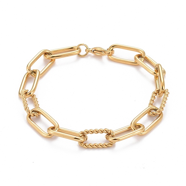 

PandaHall 304 Stainless Steel Paperclip Chain Bracelets, with Lobster Claw Clasps, Textured, Golden, 7-5/8 inch(19.5cm) 304 Stainless Steel