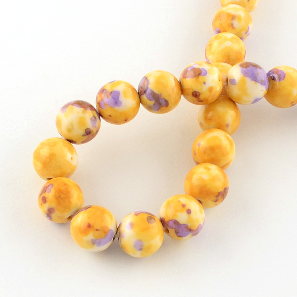 

PandaHall Dyed Natural Ocean White Jade Round Bead Strands, Gold, 6mm, Hole: 1mm, about 62pcs/strand, 15.7 inch Ocean White Jade Round Gold
