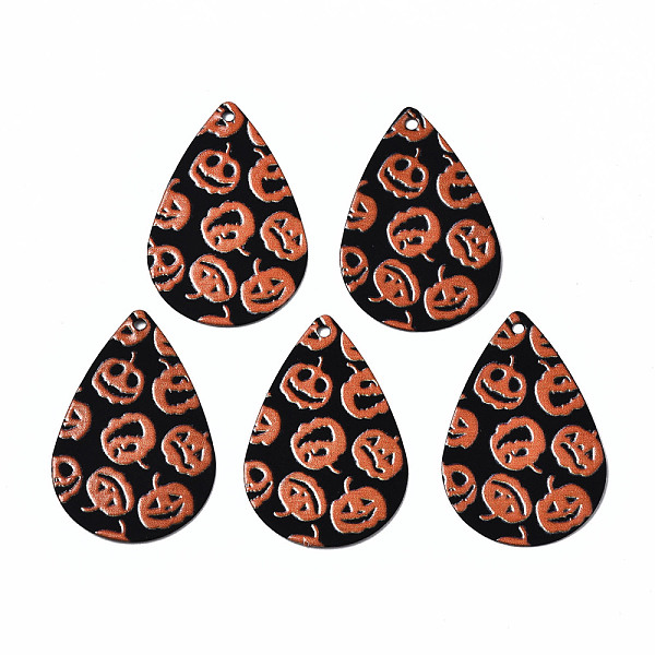 

PandaHall Spray Painted Iron Pendants, Rubberized Style, 3D Printed, Halloween Pumpkin Jack O Lantern Print Pattern, Teardrop, Coral..., Red