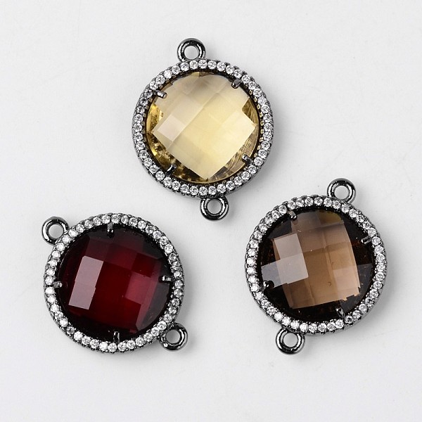 

PandaHall Faceted Flat Round Brass Glass Links connectors, with Cubic Zirconia, Glass Random Mixed Color, Gunmetal, 23x18x6mm, Hole: 1.5mm..., Multicolor