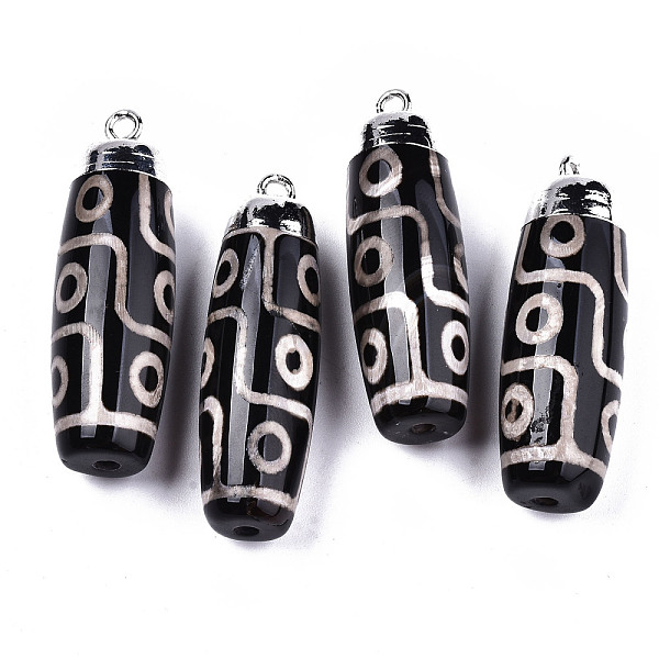

PandaHall Tibetan Style 9-EyedZi Pendants, Natural Agate Rice Pendants, with Platinum Brass Findings and Iron Loop, Dyed, Barrel, Black...