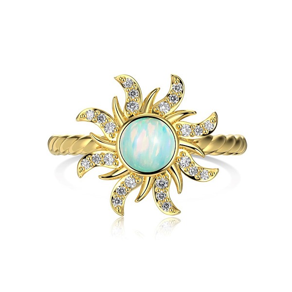 

PandaHall Sun 925 Sterling Silver Wide Band Rings, with Synthetic Opal, Real 18K Gold Plated, Inner Diameter: 17.2mm Sterling Silver Sun..., White