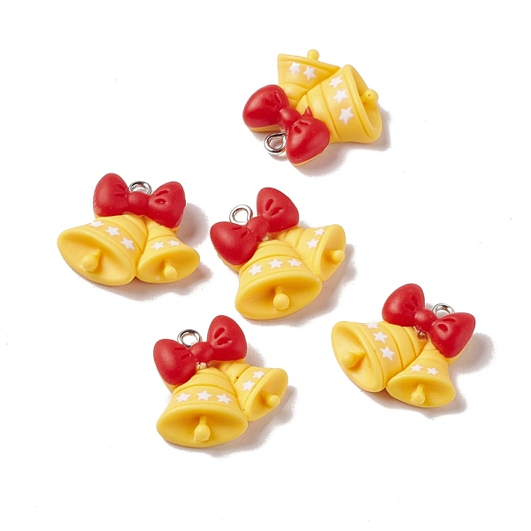 

PandaHall Christmas Theme Opaque Resin Pendants, with Platinum Tone Iron Findings, Christmas Bell, Gold, 21x22x7mm, Hole: 2mm Iron+Resin...