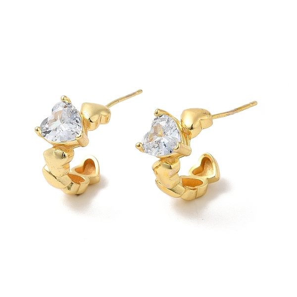

PandaHall Rack Plating Brass Micro Pave Cubic Zirconia Stud Earrings, Long-Lasting Plated C Shapes with Heart Earring for Women, Cadmium..., Clear