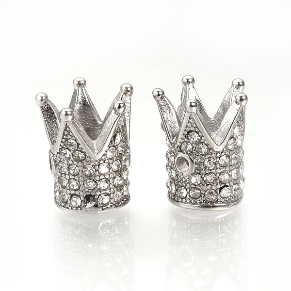 

PandaHall 304 Stainless Steel Beads, with Rhinestones, Crown, Stainless Steel Color, 12x10mm, Hole: 1mm Stainless Steel+Rhinestone Crown