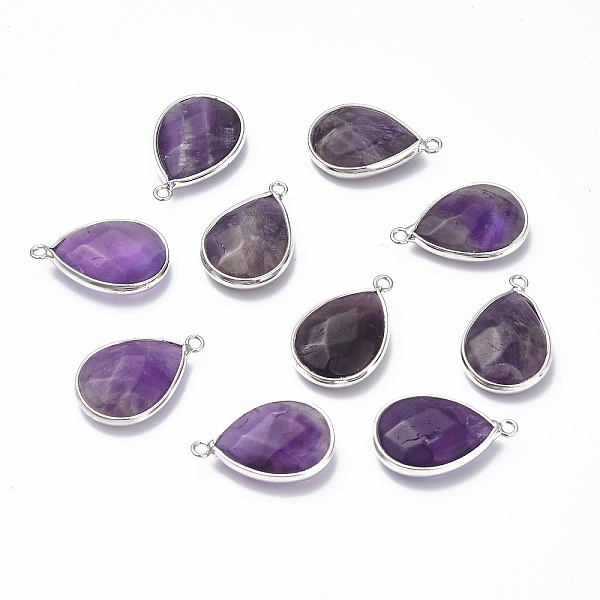 

PandaHall Natural Amethyst Pendants, with Platinum Plated Brass Edge & Loops, Teardrop, Faceted, 21x13.5x6mm, Hole: 2mm Amethyst Teardrop