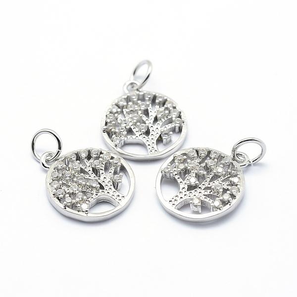 

PandaHall Brass Micro Pave Cubic Zirconia Charms, Flat Round with Tree of Life, Platinum, 15x12.5x2mm, Hole: 3mm Brass+Cubic Zirconia Flat..., Clear