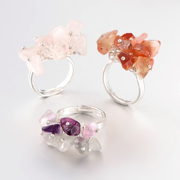 

PandaHall Adjustable Silver Color Plated Brass Mixed Stone Rings, 16.5mm, 3mm Mixed Stone Silver