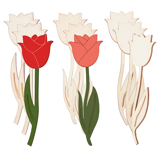 

PandaHall 60Pcs 3 Style Unfinished Wood Sheet, Wood Flower Cutouts, Rose Shape, for Valentine's Day, Cornsilk, 15.1~15.5x4.7~4.95x0.25cm..., Gold