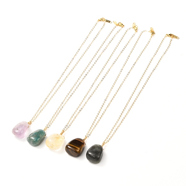 

PandaHall Natural Gemstone Pendants Necklaces for Teen Girl Women, with Brass Cable Chain , 44x0.15cm Mixed Stone