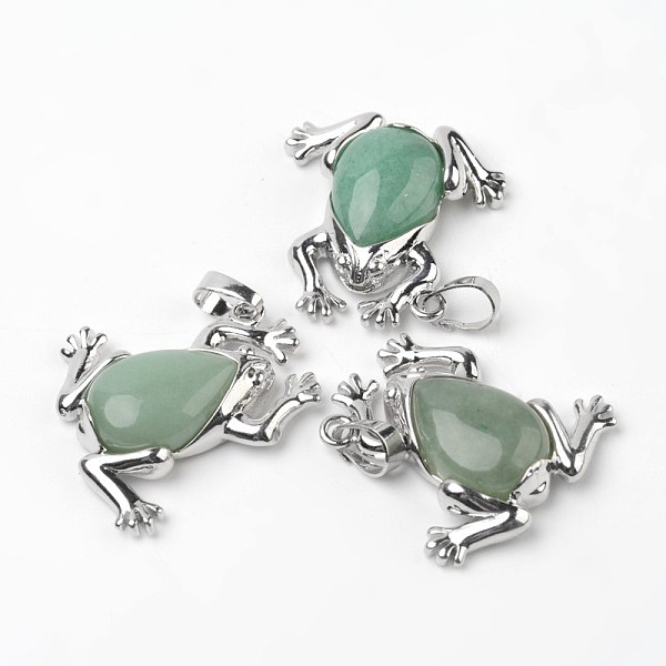 

PandaHall Frog Natural Green Aventurine Pendants, with Brass Findings, Platinum, 30x29x7mm, Hole: 7x5mm Green Aventurine Frog