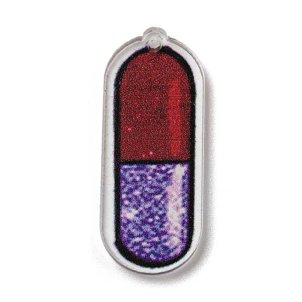 

PandaHall Printed Transparent Acrylic Pendants, Capsule, 29.5x12x2mm, Hole: 1.2mm Acrylic Others Red
