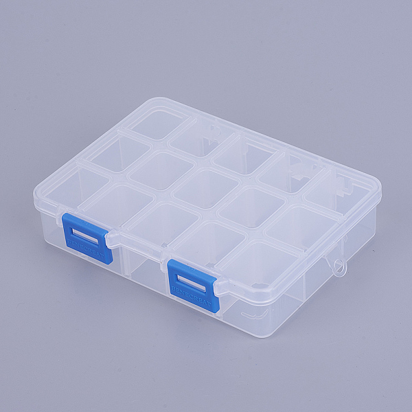 PandaHall Organizer Storage Plastic Box, Adjustable Dividers Boxes, Rectangle, Dodger Blue, 14x10.8x3cm, Compartment: 3x2.5cm, 15...