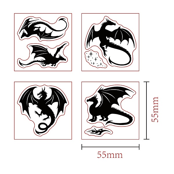 

PandaHall 4Pcs 4 Styles PVC Stamp, for DIY Scrapbooking, Dragon, 55x55mm, 1pc/style Plastic Dragon
