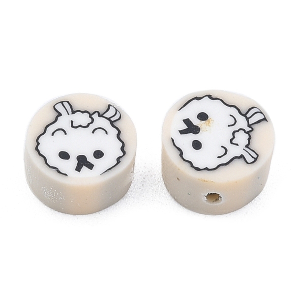 

PandaHall Handmade Polymer Clay Beads, Flat Round with Dog Pattern, Blanched Almond, 9x5mm, Hole: 1.5mm Polymer Clay Flat Round